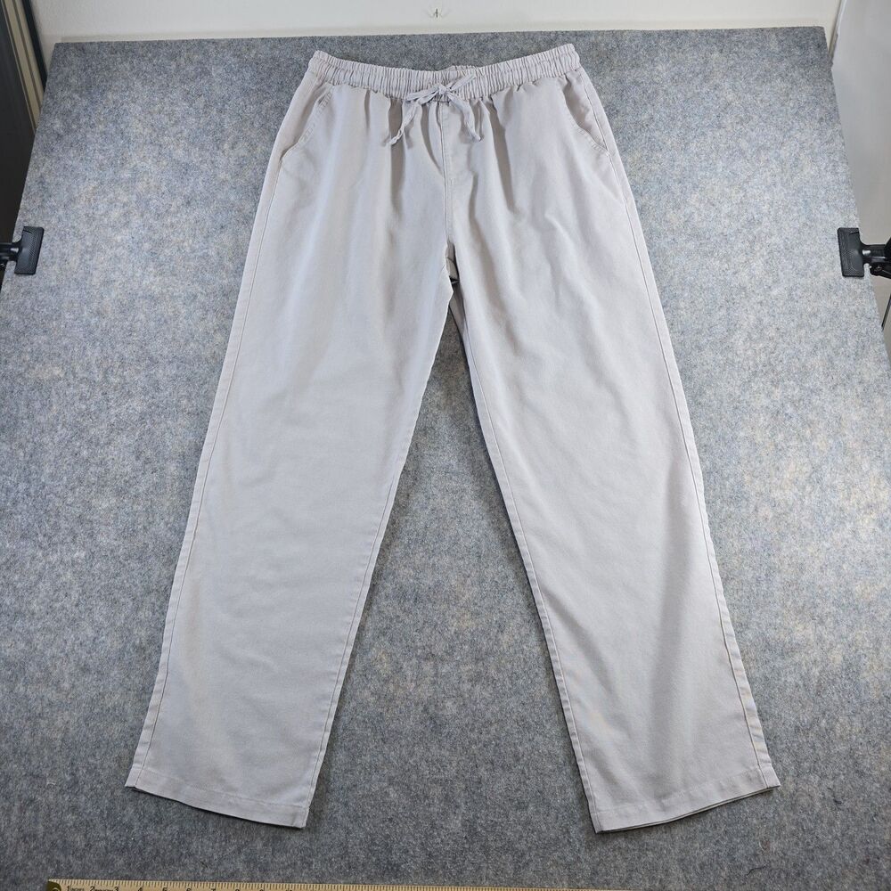 Coofandy Men's Linen Blend Elastic Waist Straight Leg Casual Pants Size L Ivory - Picture 1 of 8